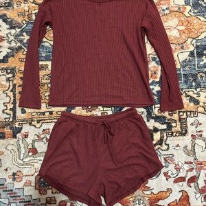 Burgundy Waffle Knit Lounge Set
